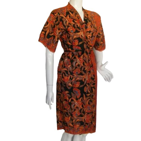 Lightweight ROBE, S, Handmade, Wrap front, Mediterranean Print, Sash - Picture 3 of 8